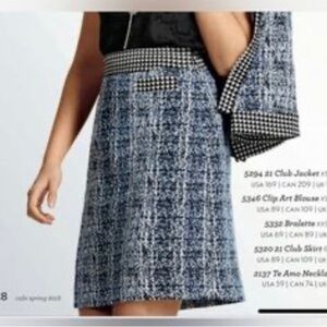 CABI Renia Club 21 blue/black tweed skirt size 6